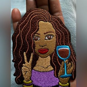 Drinking Wine Lady Patch iron on glue on for Art crocs decorations